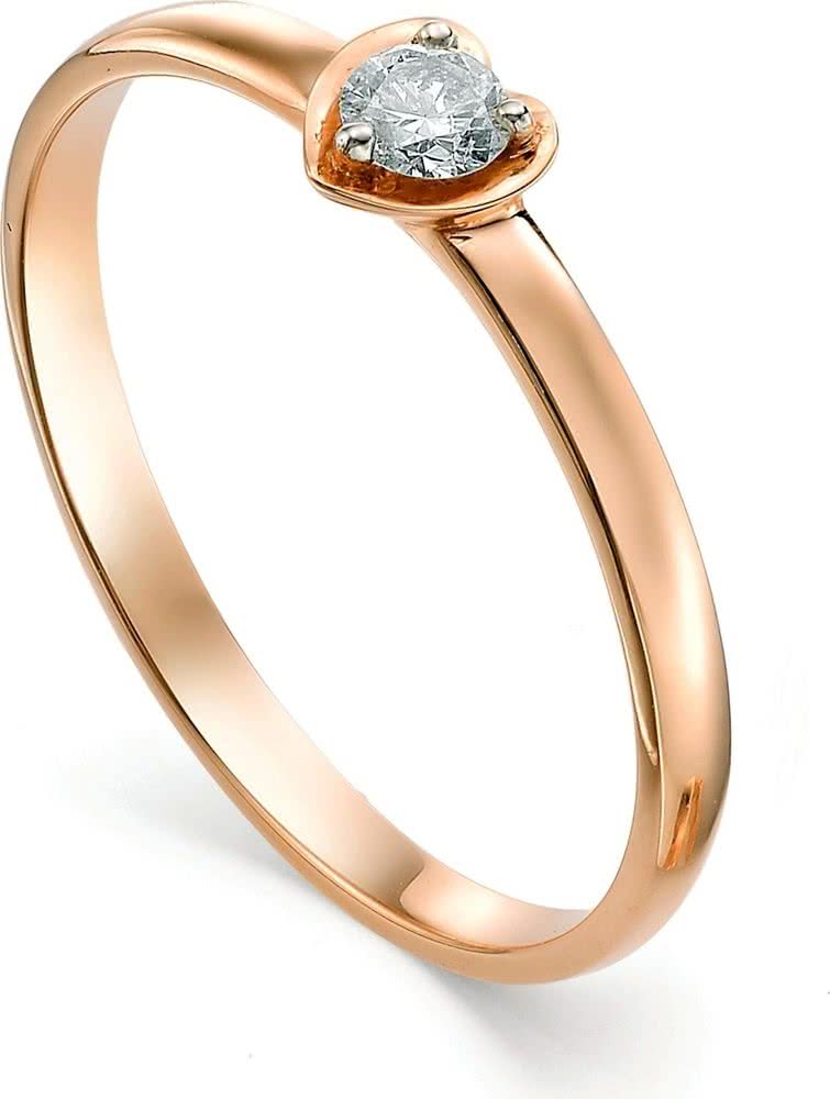 Кольцо Сердце с 1 бриллиантом из красного золота