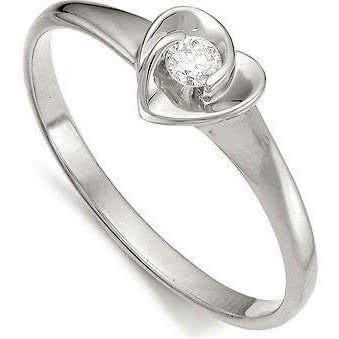 Кольцо Сердце с бриллиантом из белого золота