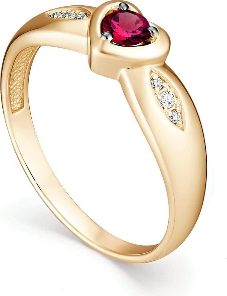 Кольцо Сердце с рубином и бриллиантами из красного золота