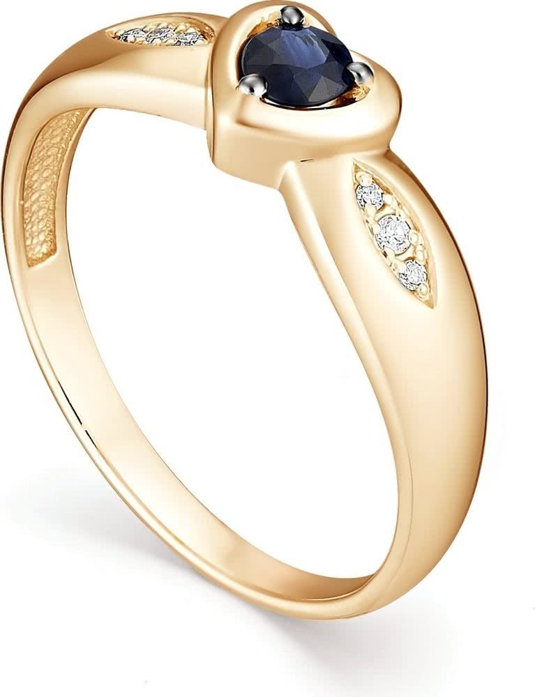 Кольцо Сердце с сапфиром и бриллиантами из красного золота
