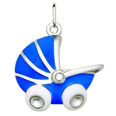 Подвеска Детская коляска с эмалью из серебра