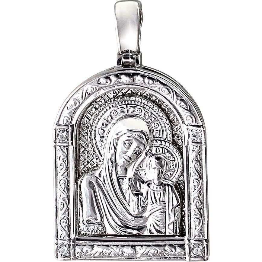 Подвеска-иконка Богородица Казанская с фианитами из серебра