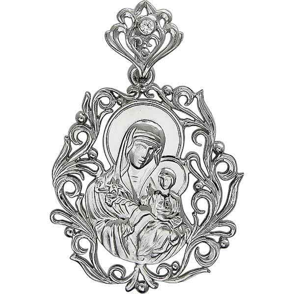 Подвеска-иконка Казанская Богородица с 1 фианитом из серебра