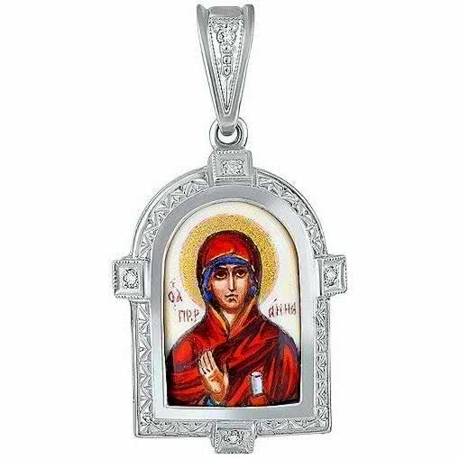 Подвеска-иконка Святая Анна с эмалью и фианитами из серебра