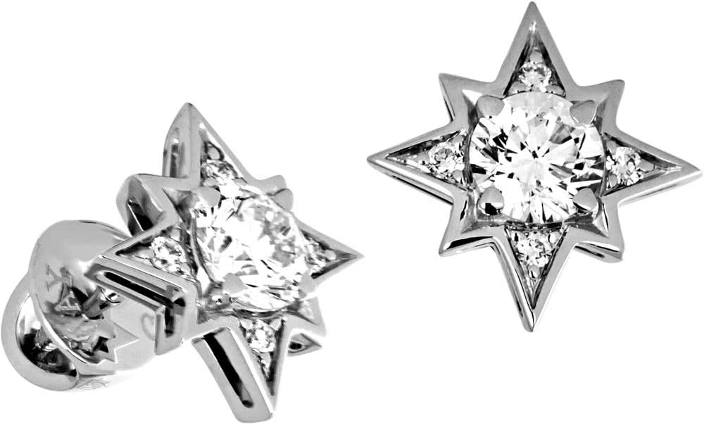 Серьги Звезды с 10 бриллиантами из белого золота 750 пробы