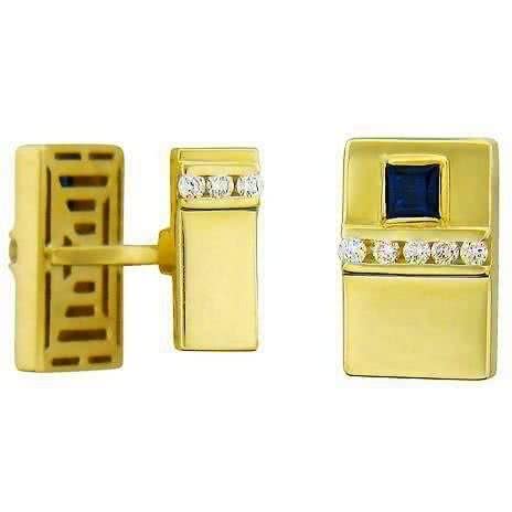 Запонки с сапфирами и бриллиантами из жёлтого золота 750 пробы
